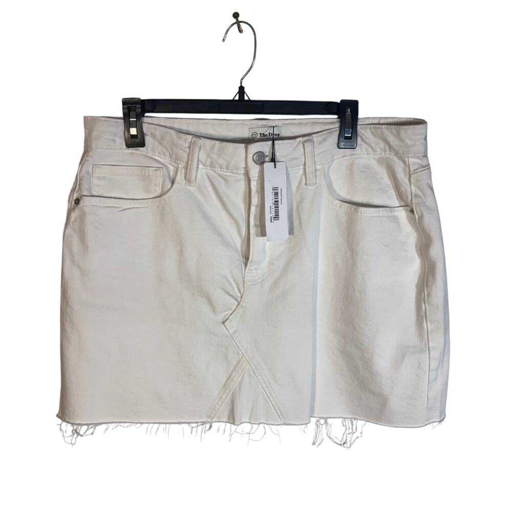 The Drop Womens L White Denim Mini Skirt Raw Hem NWT Casual Summer Y2K READ